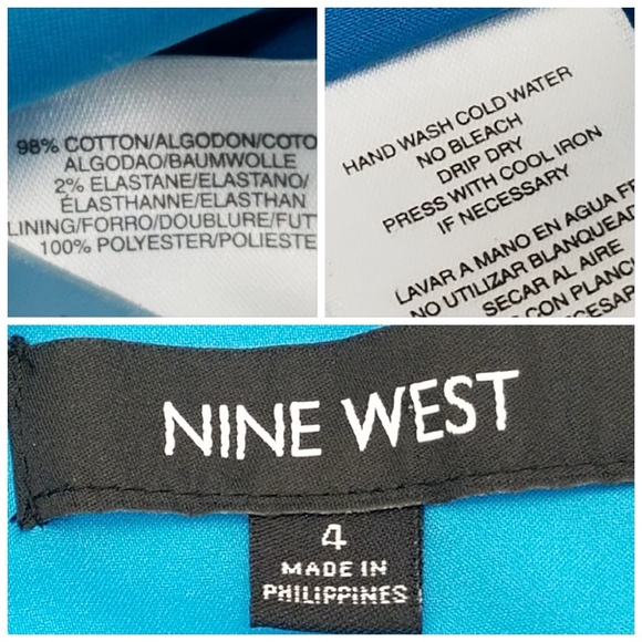 Nine West Fit & Flare Dress 4 Blue Floral Pockets - Picture 4 of 8